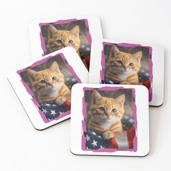 Item preview, yellow little cat, kitten with us flag, cat with us flag designed and sold by GreyStanzione1.