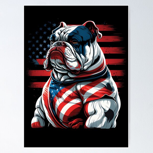 Bulldog with US flag, bulldog with American flag, dog with us flag