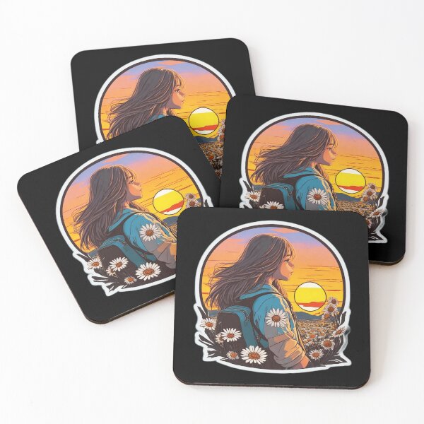Item preview, Young Girl Backpacker  Watching Sunset over Daisies Field designed and sold by Ridiculam Toga.