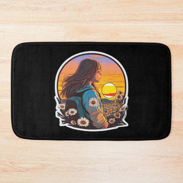 Item preview, Young Girl Backpacker  Watching Sunset over Daisies Field designed and sold by Ridiculam Toga.