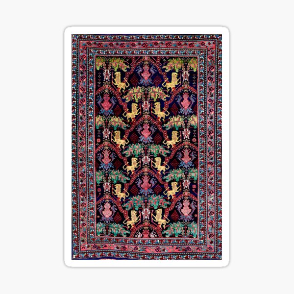 Bijar Kurdish Animal Rug with Rampant Lions Sticker for Sale by Vicky  Brago-Mitchell®