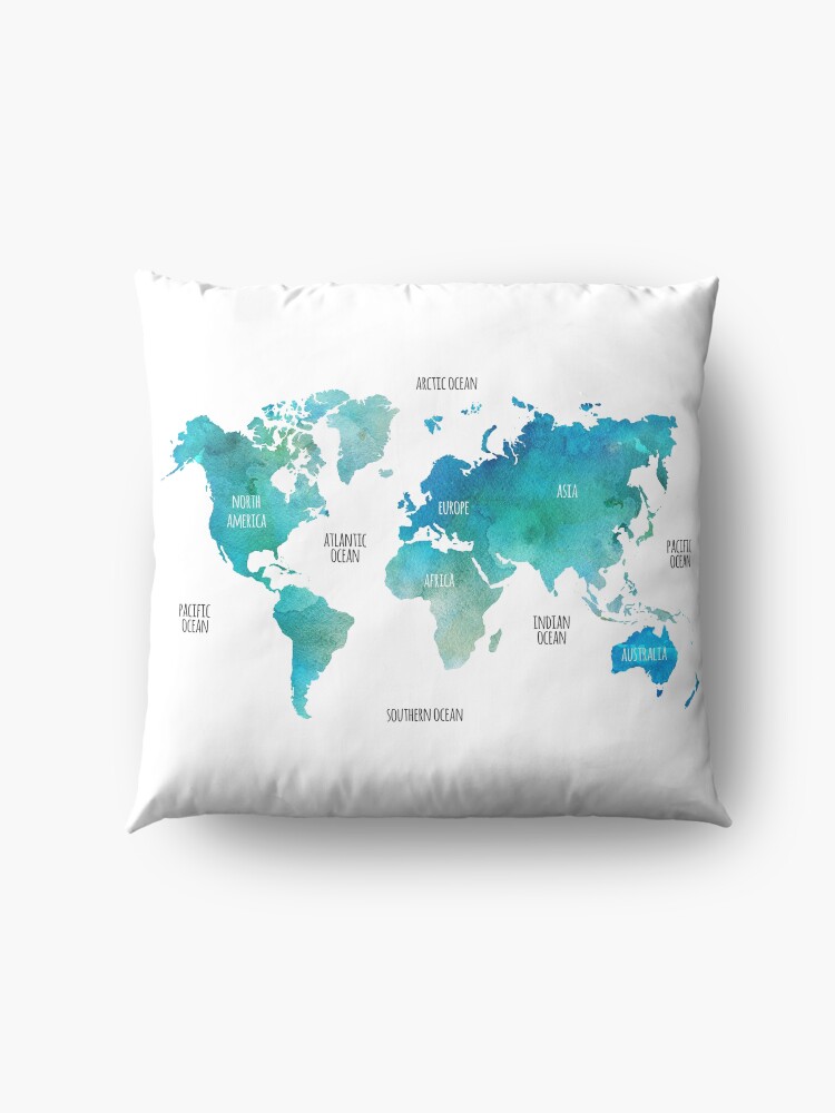 Alternate view of Worldmap in shades of blue Floor Pillow