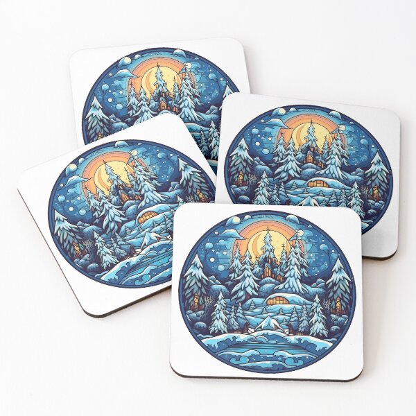 Item preview, Snowy forest with a cabin and moon designed and sold by Quixline.