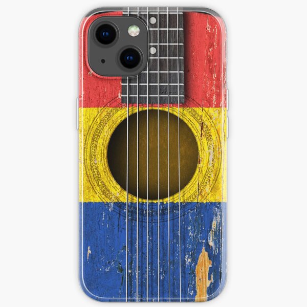 Old Vintage Acoustic Guitar with Romanian Flag iPhone Soft Case