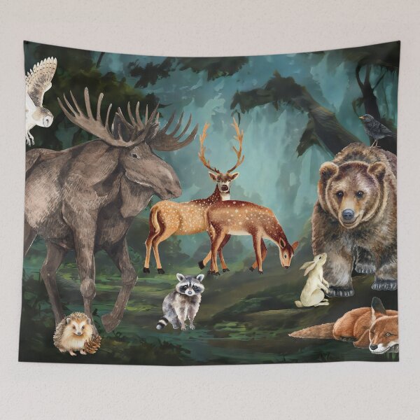 Item preview, Forest animals in a dark forest designed and sold by MaddieMaddox.