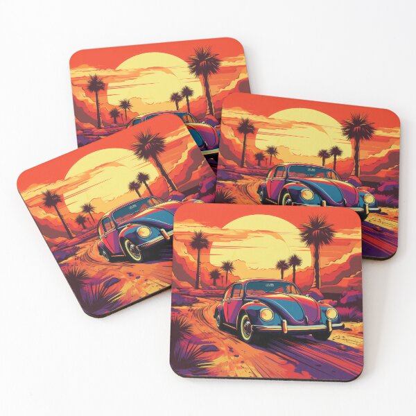 Item preview, Retro car driving through a desert oasis at sunset designed and sold by Whimsicalhub.