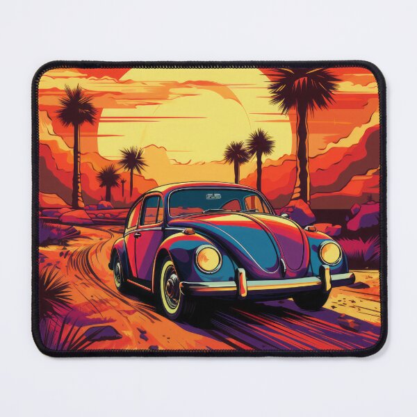 Item preview, Retro car driving through a desert oasis at sunset designed and sold by Whimsicalhub.