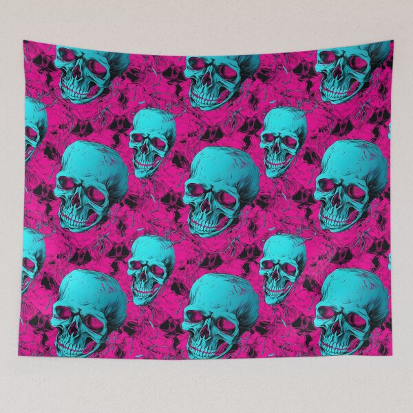 Item preview, Hot Pink & Cyan Skulls Composite Overlay Pattern #2 designed and sold by ARTficiallyAnon.