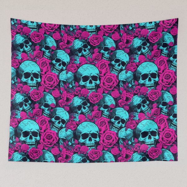 Item preview, Hot Pink & Cyan Skulls Composite Overlay Pattern #3 designed and sold by ARTficiallyAnon.