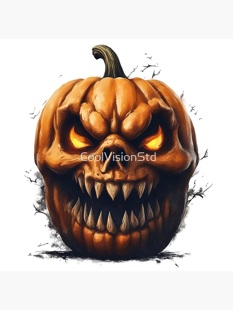 Pumpkin face scary smile orange red Halloween Digital Art by