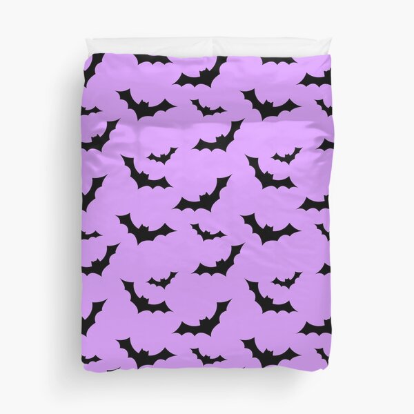 Black Bats Pattern on Purple Duvet Cover