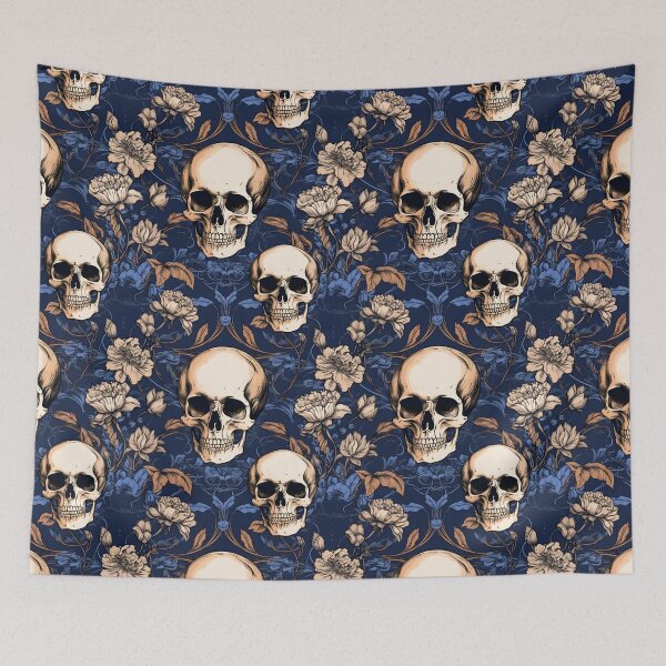Item preview, Royal Blue & Peach Skulls Composite Overlay Pattern #2 designed and sold by ARTficiallyAnon.