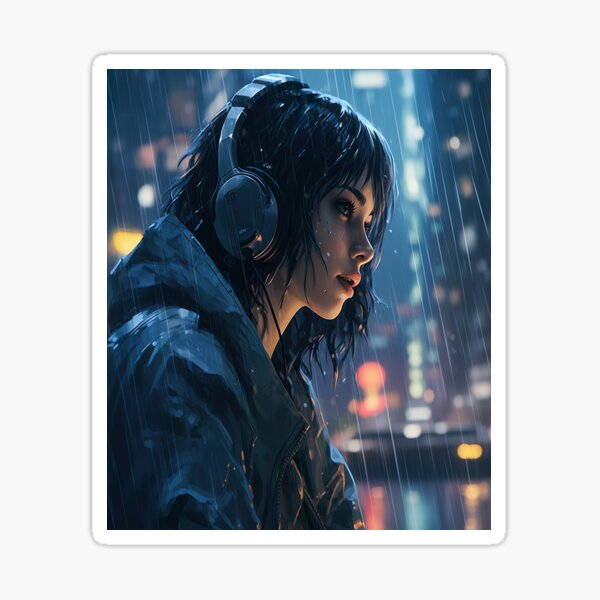 Premium AI Image  Cyberpunk anime girl with headphones blue eyes