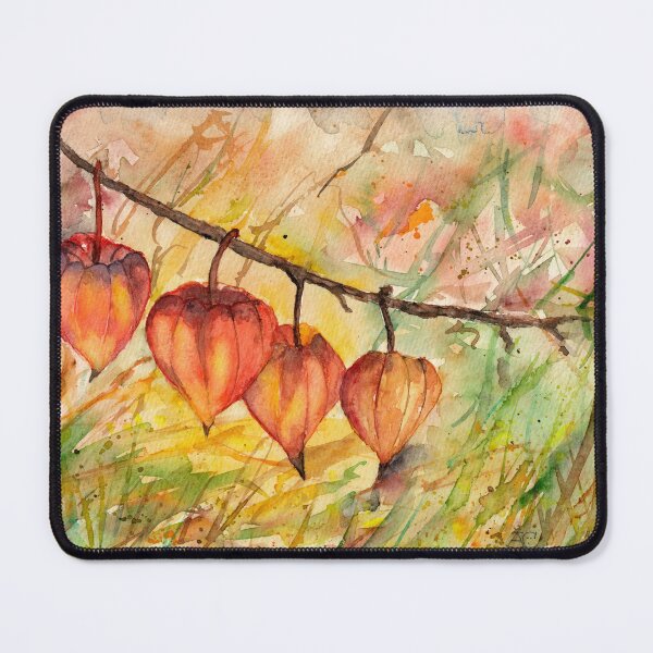 Aperçu de l'œuvre Fleurs de lanterne chinoise contre la lumière du soleil dorée créée et vendue par Cacatuart.