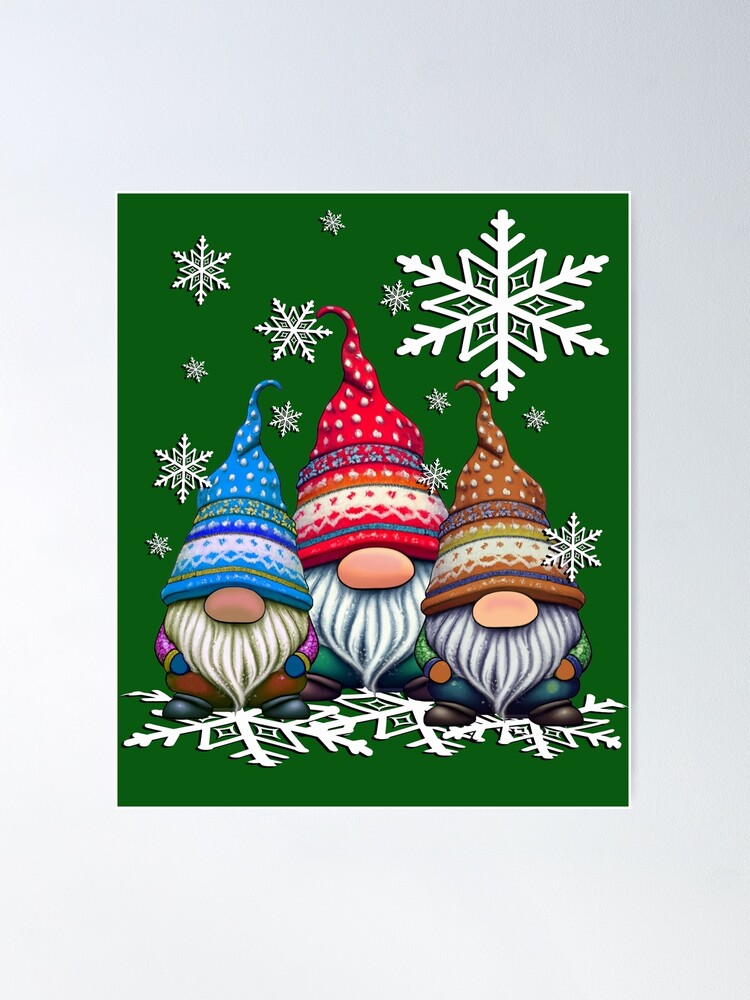  Bath Mat, Winter Snowflake Merry Christmas Gnomes