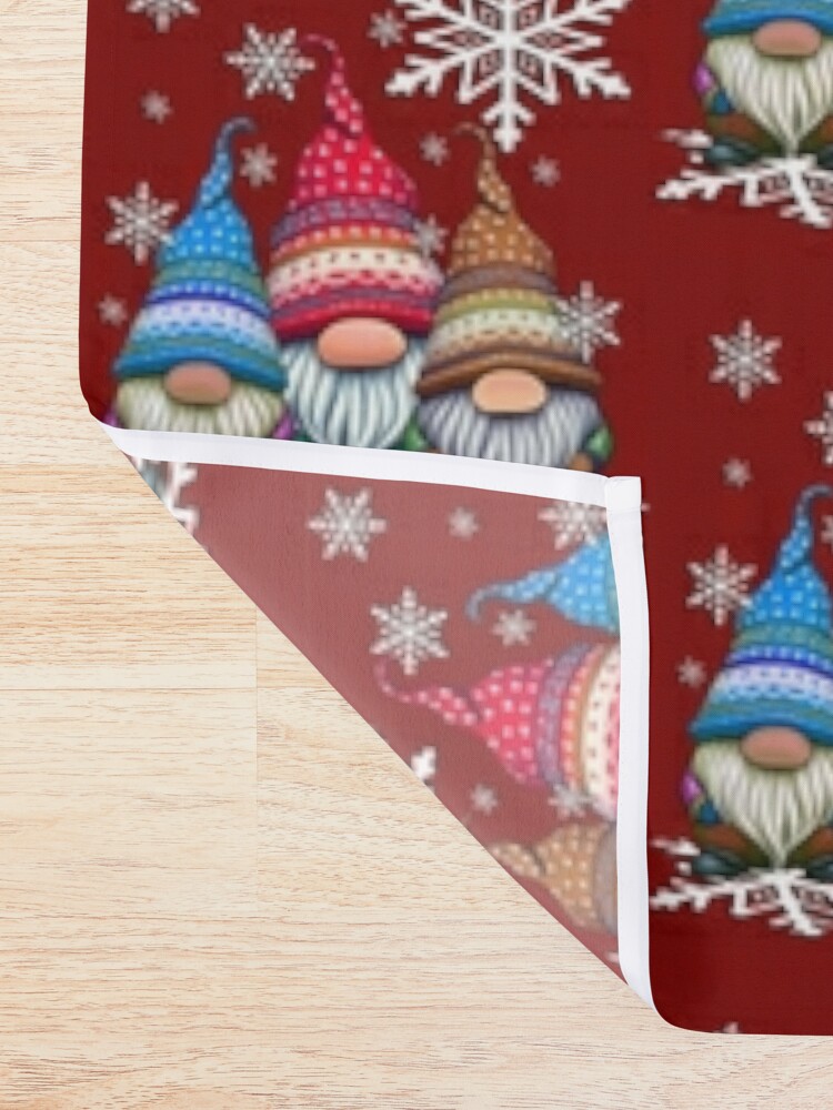  Bath Mat, Winter Snowflake Merry Christmas Gnomes