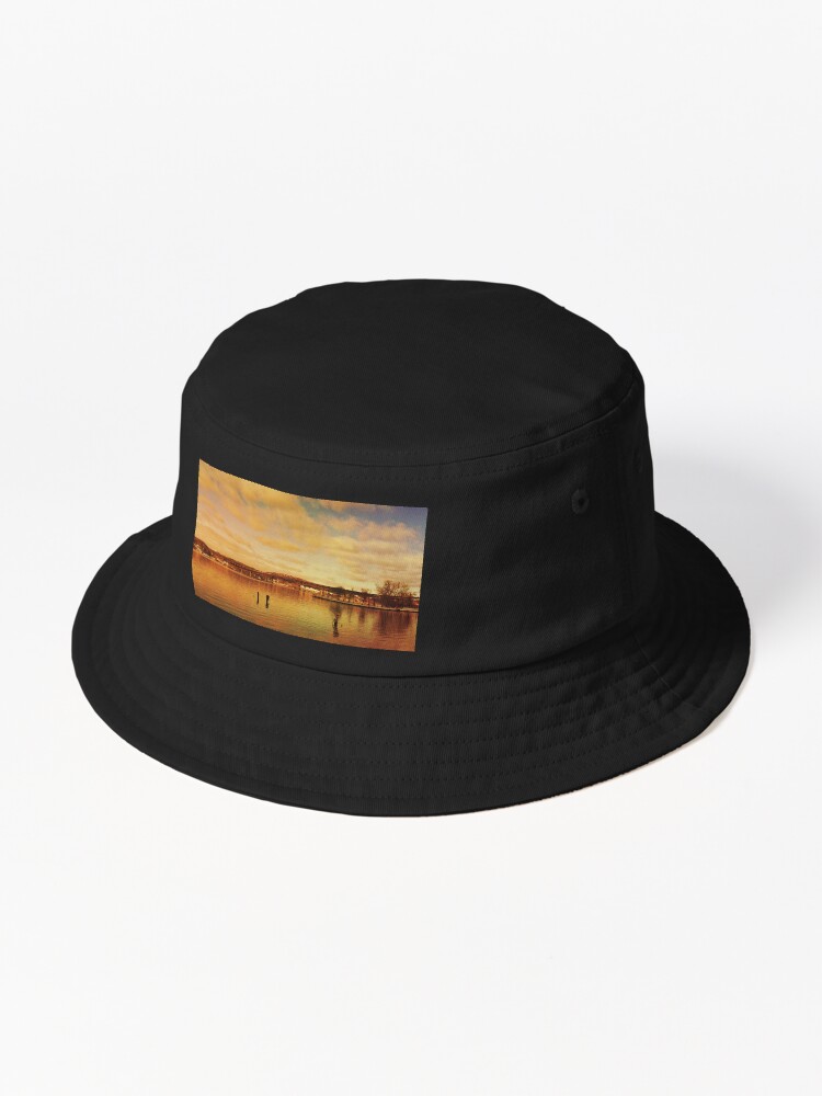 Thumbnail 1 of 6, Bucket Hat, Red Hudson - Hudson River Sunset Landscape designed and sold by OneDayArt.