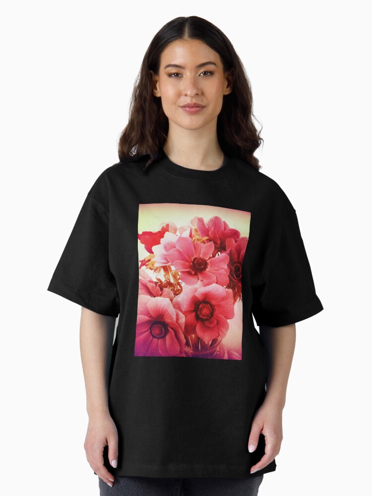 Thumbnail 2 of 7, Oversized T-Shirt, Pink Velvet Floral Art - Pink Flower Design - Romantic designed and sold by OneDayArt.
