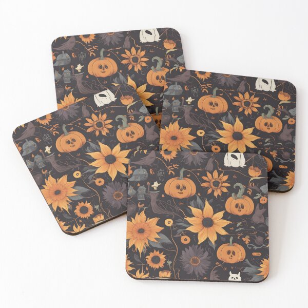 Item preview, Halloween pumpkin bat cat pattern designed and sold by Mucha-style-art.