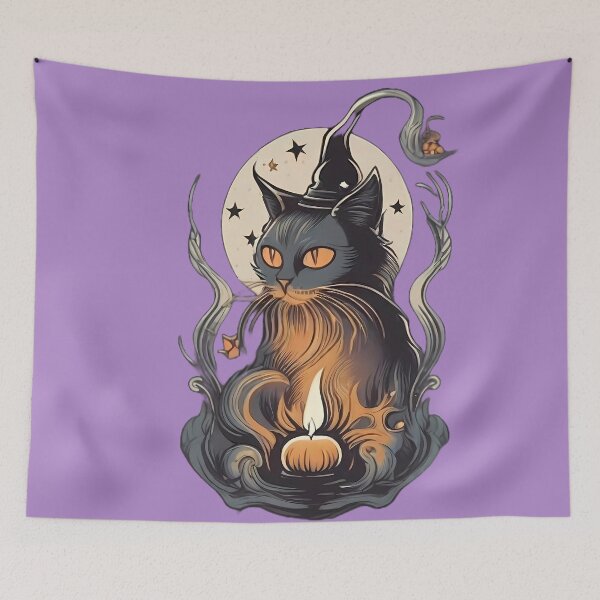 Item preview, Vintage Witch Cat Familiar Halloween Art designed and sold by purrfect pattern.