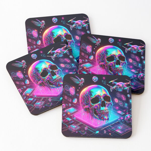 Item preview, skull melting neon futuristic designed and sold by lojalks.
