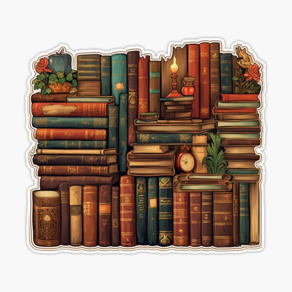 vintage book stack Sticker for Sale by Mateusz Majcherek