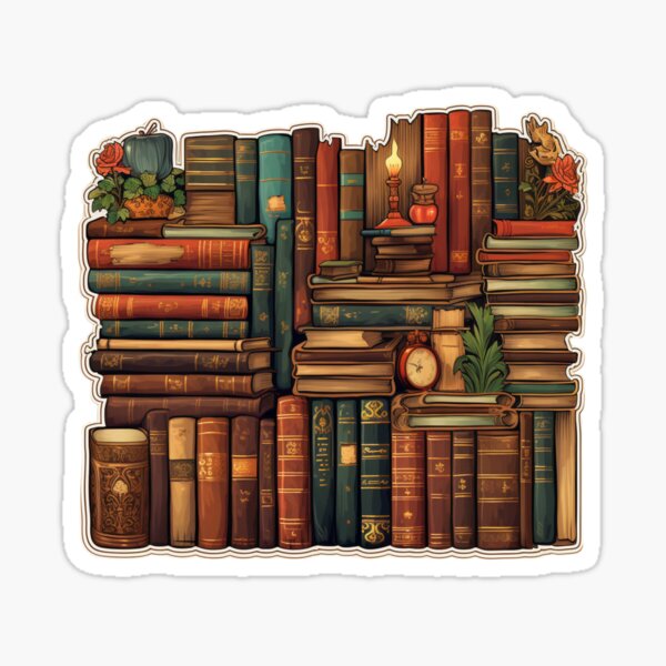 vintage book stack Sticker for Sale by Mateusz Majcherek