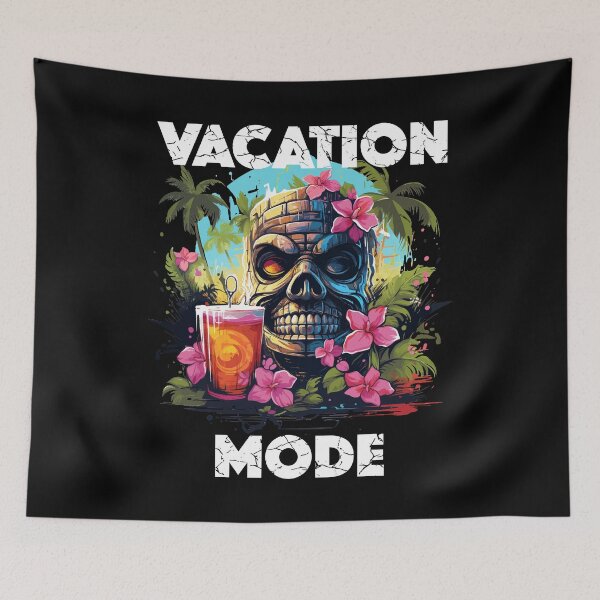 Item preview, Tiki Statue Next To Beer - Vacation Mode (White Lettering) designed and sold by VelvetRoom.