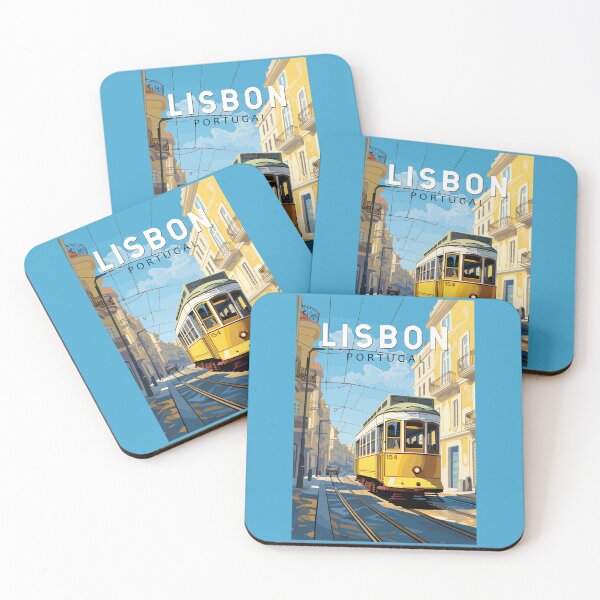 Item preview, Lisbon Portugal Yellow Tram Travel Art Vintage designed and sold by KrisSidDesigns.