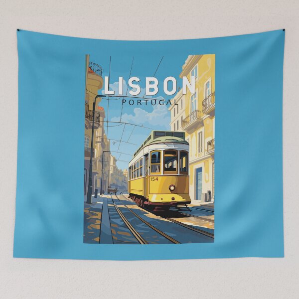Item preview, Lisbon Portugal Yellow Tram Travel Art Vintage designed and sold by KrisSidDesigns.