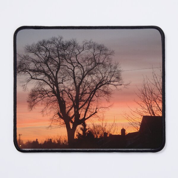Item preview, black silhouette winter tree with amazing sunset sky designed and sold by pollywolly.