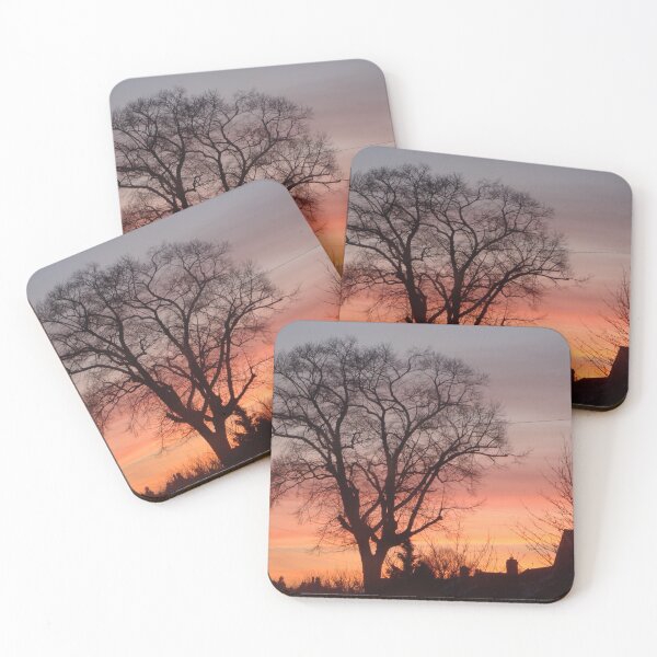 Item preview, black silhouette winter tree with amazing sunset sky   designed and sold by pollywolly.