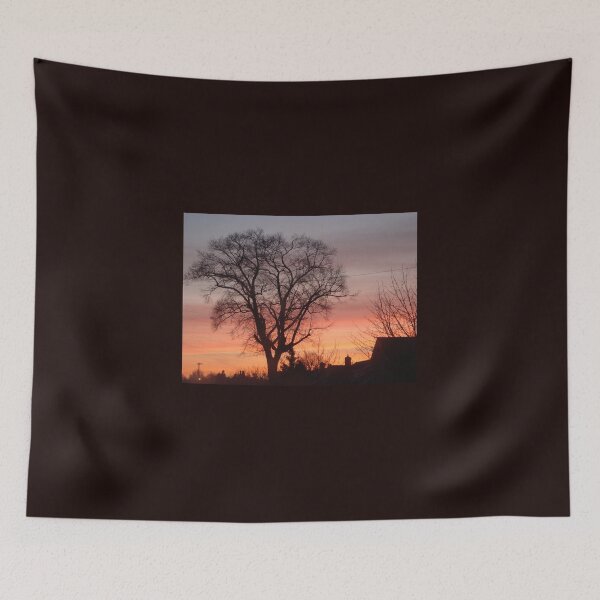 Item preview, black silhouette winter tree with amazing sunset sky   designed and sold by pollywolly.