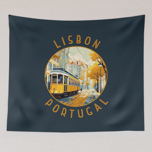 Item preview, Lisbon Portugal Yellow Tram Retro Distressed Circle designed and sold by KrisSidDesigns.