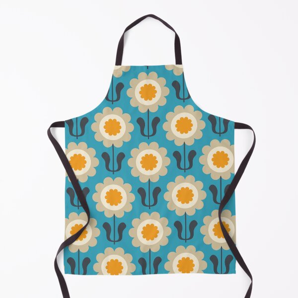 Item preview, KF 0157 B - Vintage Retro 70s Dahlia Floral Pattern in Blue and Yellow designed and sold by KhakiFinch.