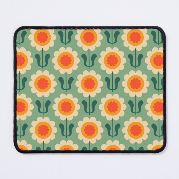 Item preview, KF 0157 E - Vintage Retro 70s Dahlia Floral Pattern in Green Yellow and Red designed and sold by KhakiFinch.