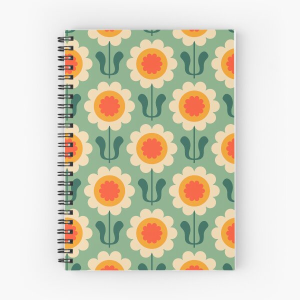 Item preview, KF 0157 E - Vintage Retro 70s Dahlia Floral Pattern in Green Yellow and Red designed and sold by KhakiFinch.
