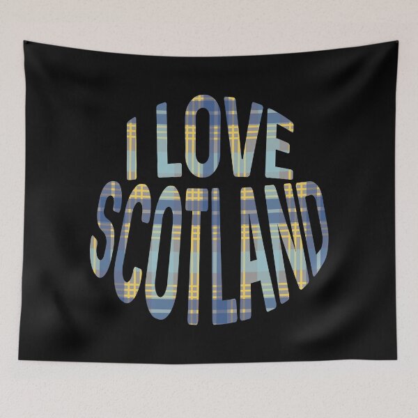 Item preview, I LOVE SCOTLAND Blue, Grey and Yellow Tartan Colour Typography Design designed and sold by MacPean.