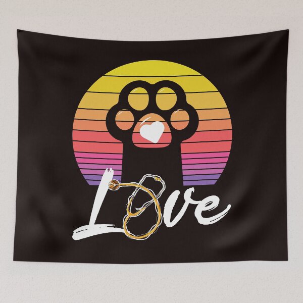 Item preview, Veterinarian Vet Tech Vintage Sunset Retro cat Paw Heart  designed and sold by AJ DESIGN.