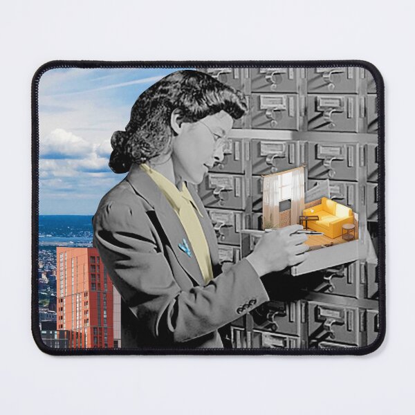 Item preview, Urban Surrealism: Giant Woman Opening Skyscraper Filing Cabinet - Collage Art Print designed and sold by GollyWillikers.