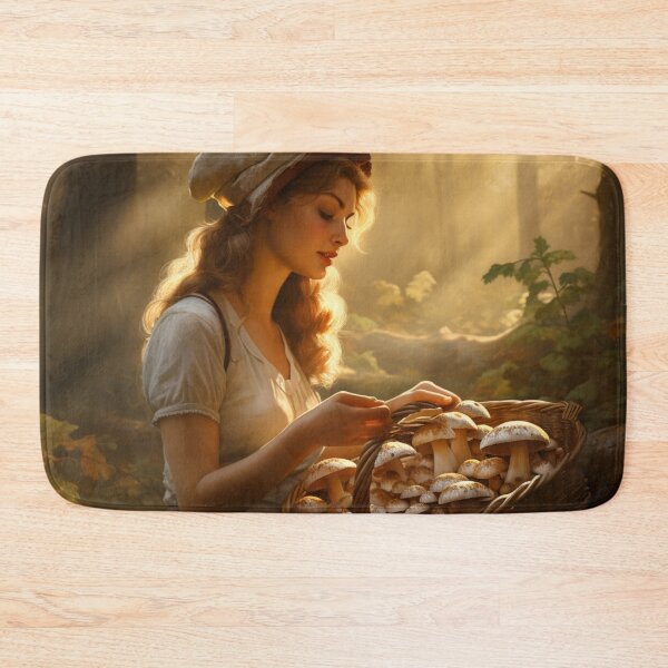 Item preview, Cute Girl Mushroom Picker with Basket Vintage designed and sold by Sunmoonlove.