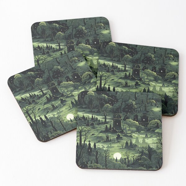 Item preview, A graveyard with fog and moon embodies Halloween's mystique designed and sold by StrawberryJolly.