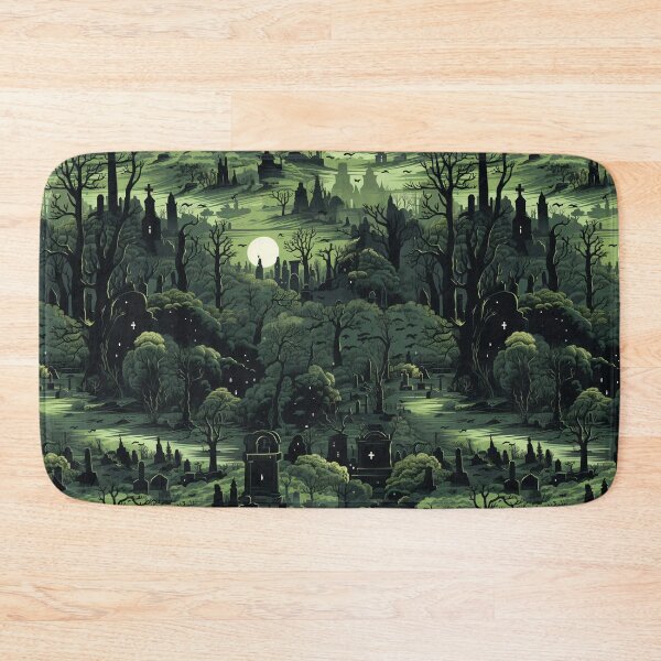 Item preview, A graveyard with fog and moon embodies Halloween's mystique designed and sold by StrawberryJolly.