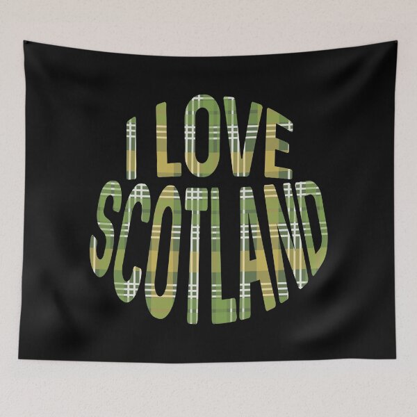 Item preview, I LOVE SCOTLAND Green, White and Yellow Tartan Colour Typography Design designed and sold by MacPean.