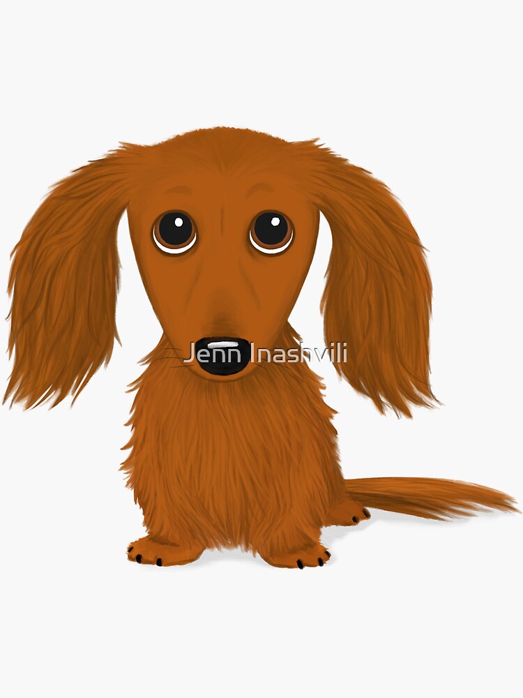 Longhaired Red Dachshund Cartoon Wiener Dog by ShortCoffee