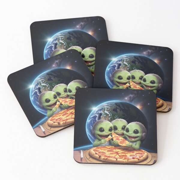 Item preview, Little Alien Kids Eat Pizza in Space designed and sold by AleksKos.