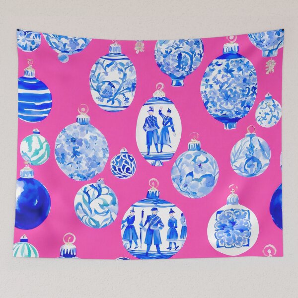 Item preview, Chinoiserie Christmas Baubles on Hot Pink designed and sold by SophieClimaArt.