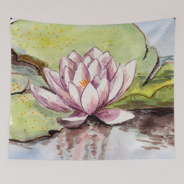 Item preview, lotus zen pond watercolor painting designed and sold by Zamen.
