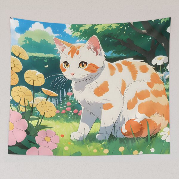 Item preview, Cute Anime Cat In The Flower Garden  designed and sold by IceCreamSmile.