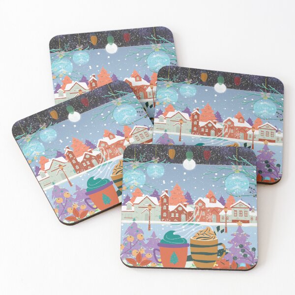 Item preview, Copy of Copy of Winter landscape seen from the window at night -Reflections on the window glass - and moon - Christmas, cups of hot chocolate, falling snow  designed and sold by Sugar Wisdom .
